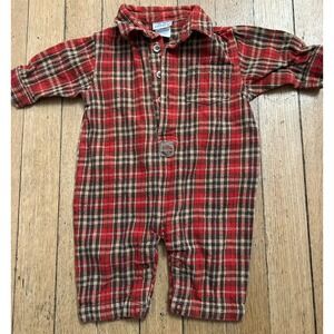 Vintage Carters 3-6 Months Baby Plaid Flannel Coverall Romper Fall Winter